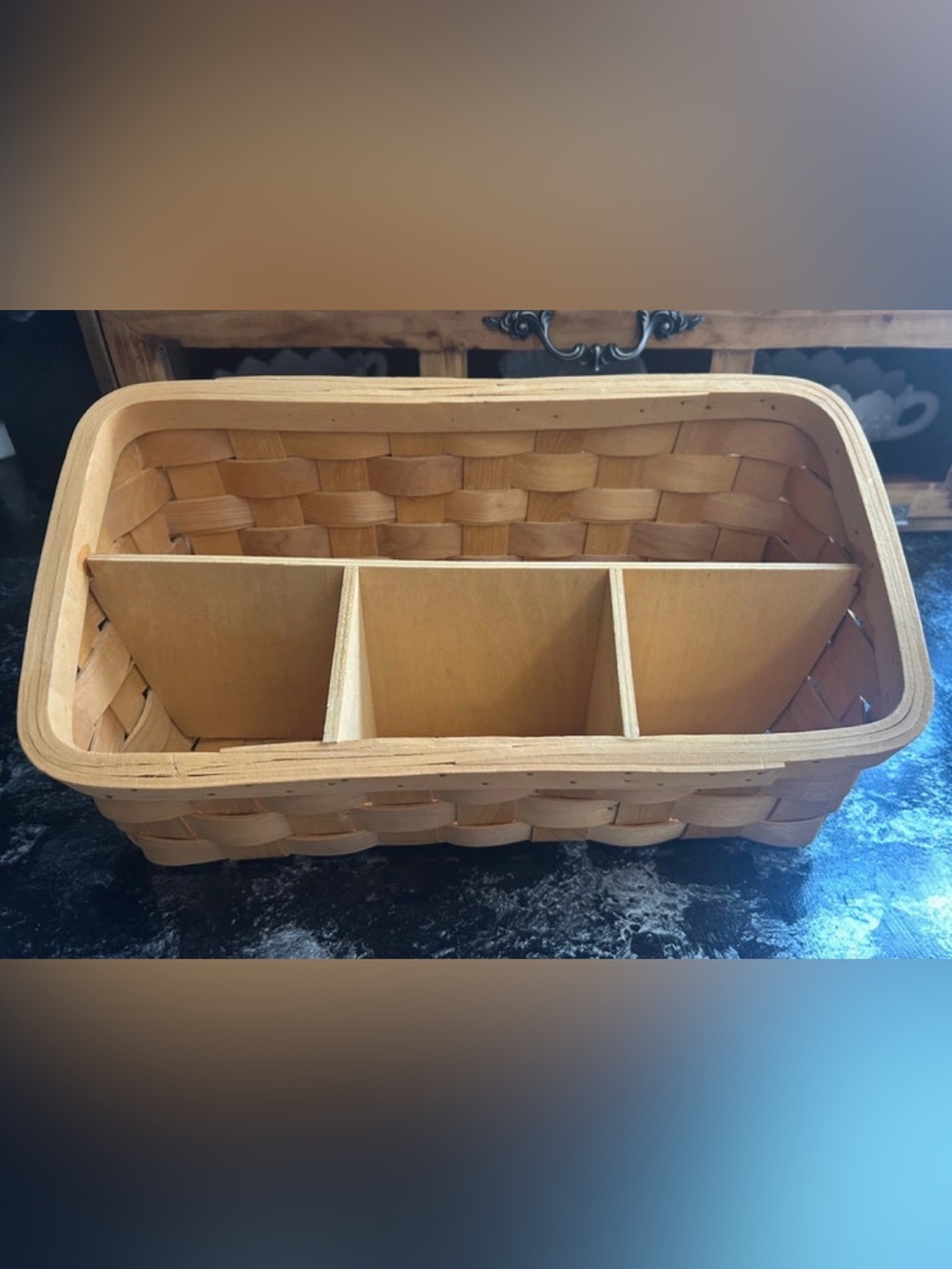 Vintage Woven Wooden Divided Storage Basket - Natural Finish